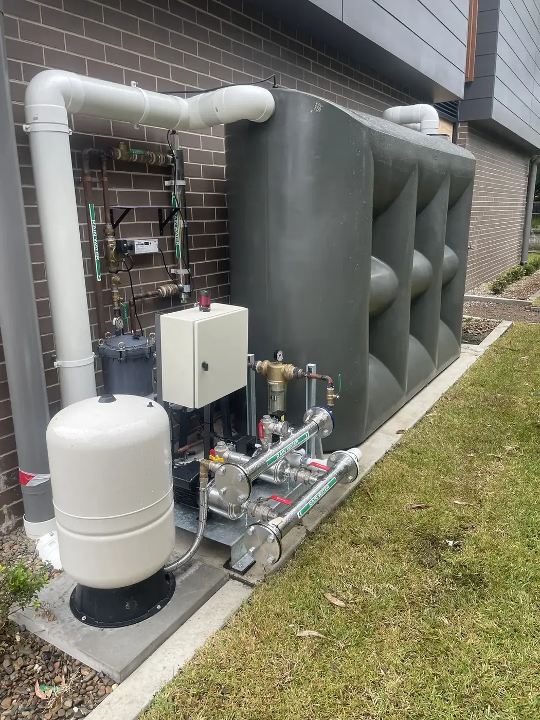 Rainwater harvesting tank and pump system installed in Sydney
